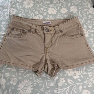 No Boundaries Y2K Low Rise Shorts Denim Khaki Colored Stretch Juniors Size 7